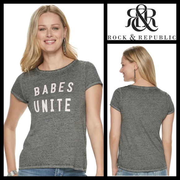 Rock & Republic Tops - 🔴5/$15 Rock & Republic Babes Unite Gray Tee NWT